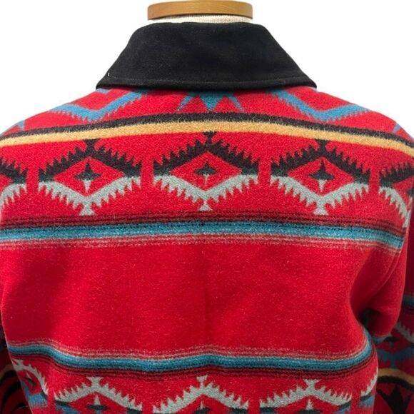 Pendleton Southwestern Navaho Red Wool Suede Collar Zip Jacket Coat Size Small - Picture 7 of 9